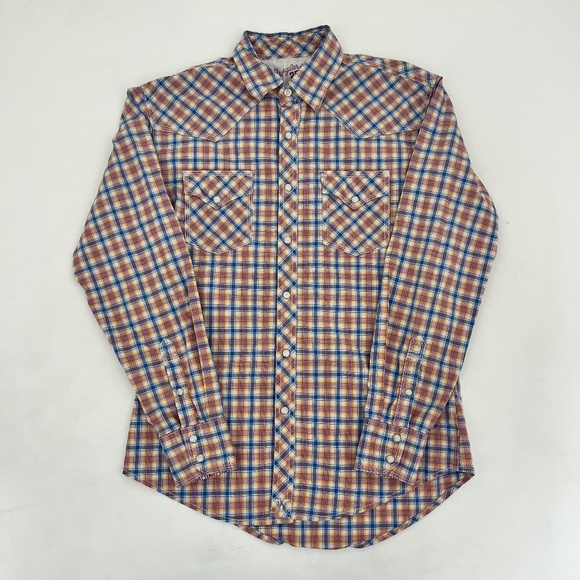 Wrangler Mens M Button Up Shirt Multicolor Plaid Pearl Snap Long Sleeve Western - Picture 1 of 10